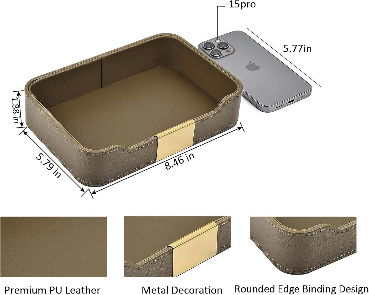 PU Leather Valet Tray Catchall Organizer for Men - Nightstand Dresser Desk Tray for Keys Wallet Watch Jewelry, Bedside Entryway Table Storage Box, EDC Accessories Holder Catch All Dish, Green