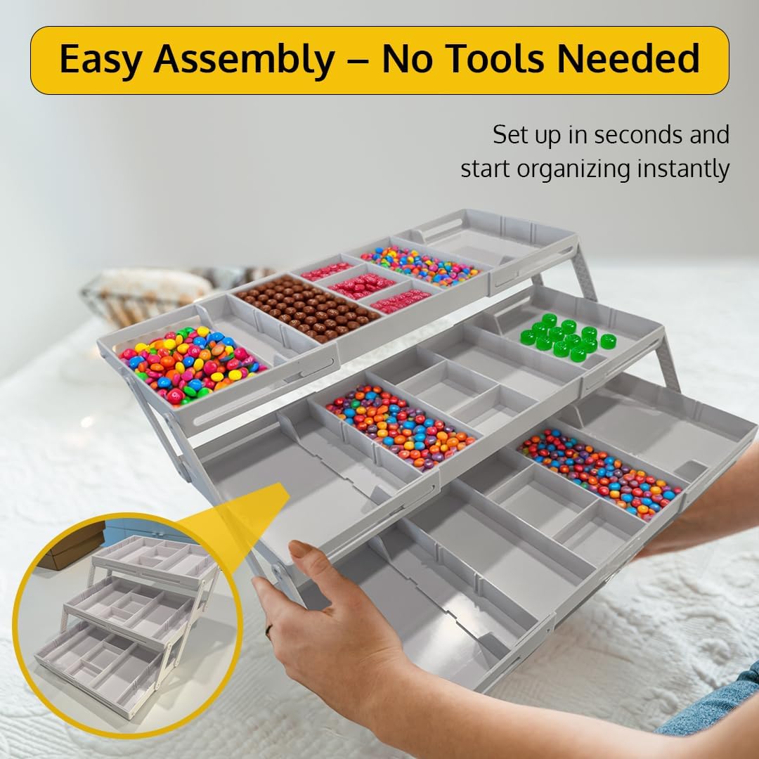 3 Tier Drawer Organizer, Multi Level Smart Drawer Organizer for Desk, Expandable Organizer for Office, Makeup, Jewelry, Kitchen, Folding Storage for Home and Office Drawers & Craft Organizer - Gary