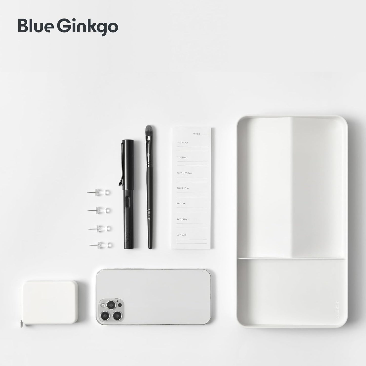 BLUE GINKGO Desk Holder – Korean-Made Office Organizer for Pencils, Pens, Notes, and Desk Supplies (White)