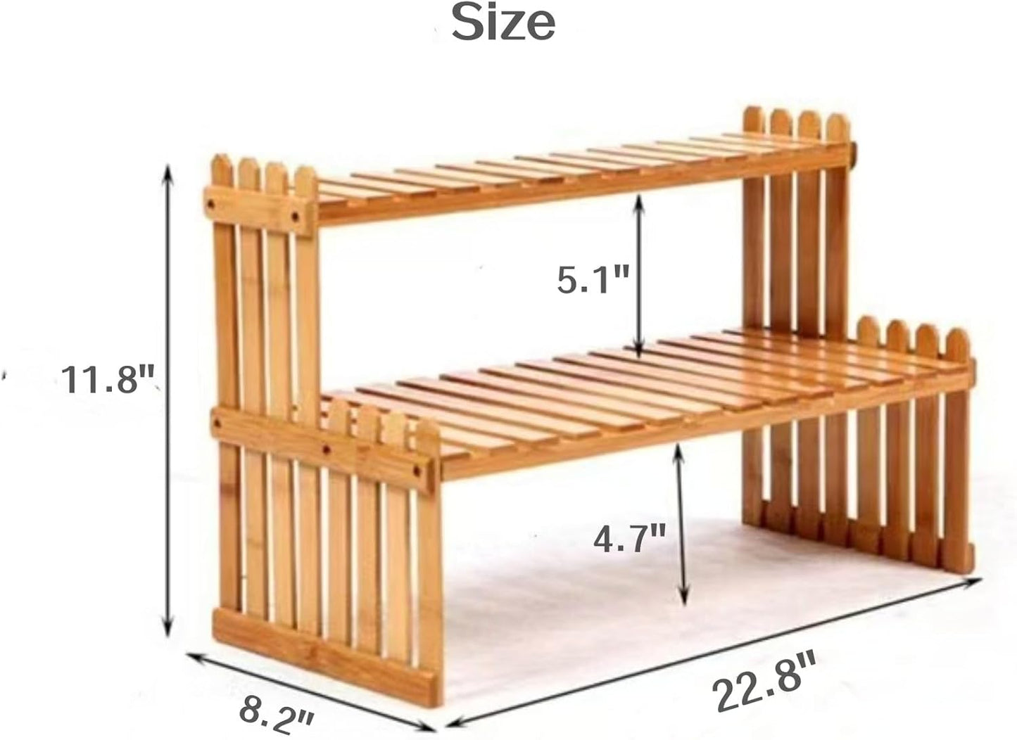 GURECOD 14.6"/18.5" 2 Tiers Bamboo Plant Stand Shelf,Desk Flower Pot Holder,Adjustable Desktop Shelf Display Organizer Ladder Rack for Office Decorate Storage Rack,Kitchen Rack (14.6" Length)