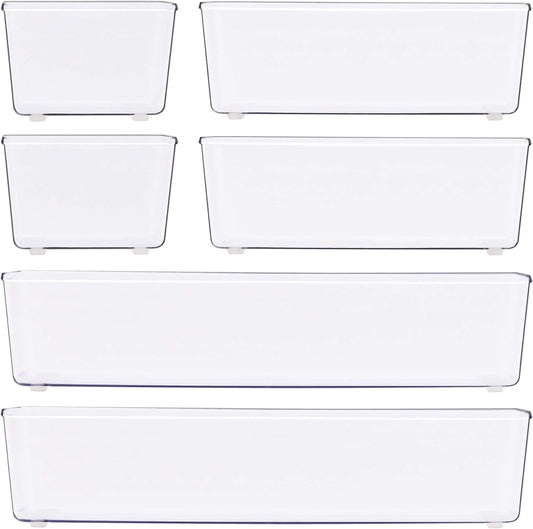 Simple Houseware Clear Drawer Organizer for Office Bin Desk Storage, Assorted Size, 6 Packs