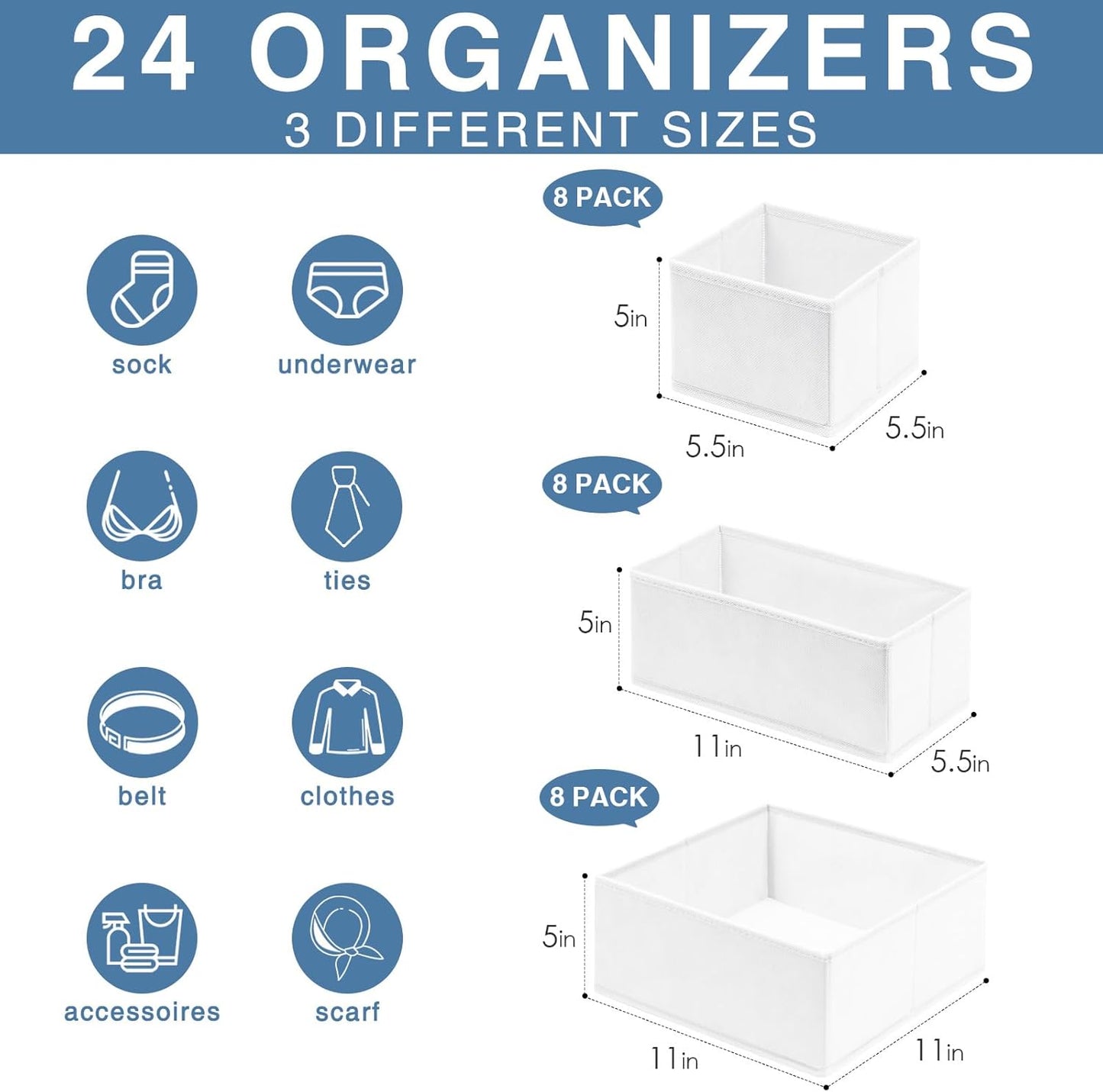 Criusia Drawer Organizer Clothes 12 Pack, Dresser Organizer for Nursery Bedroom Closet Organization and Storage - Baby Clothes Organizer Bins - Drawer Divider for Sock Underwear Bra Ties (Grey)