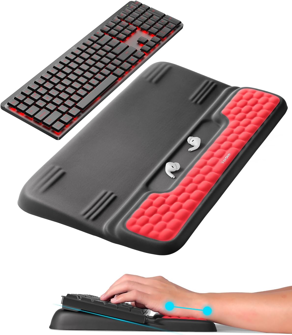 Vaydeer Wrist Rest with Keyboard Stand, Computer Wrist Support Pad, Ergonomic Keyboard Riser Holder Lift Tray with Wrist Pad, Soft Memory Foam Desk Cushion, Palm Hand Typing for Office Home Gift-Blue