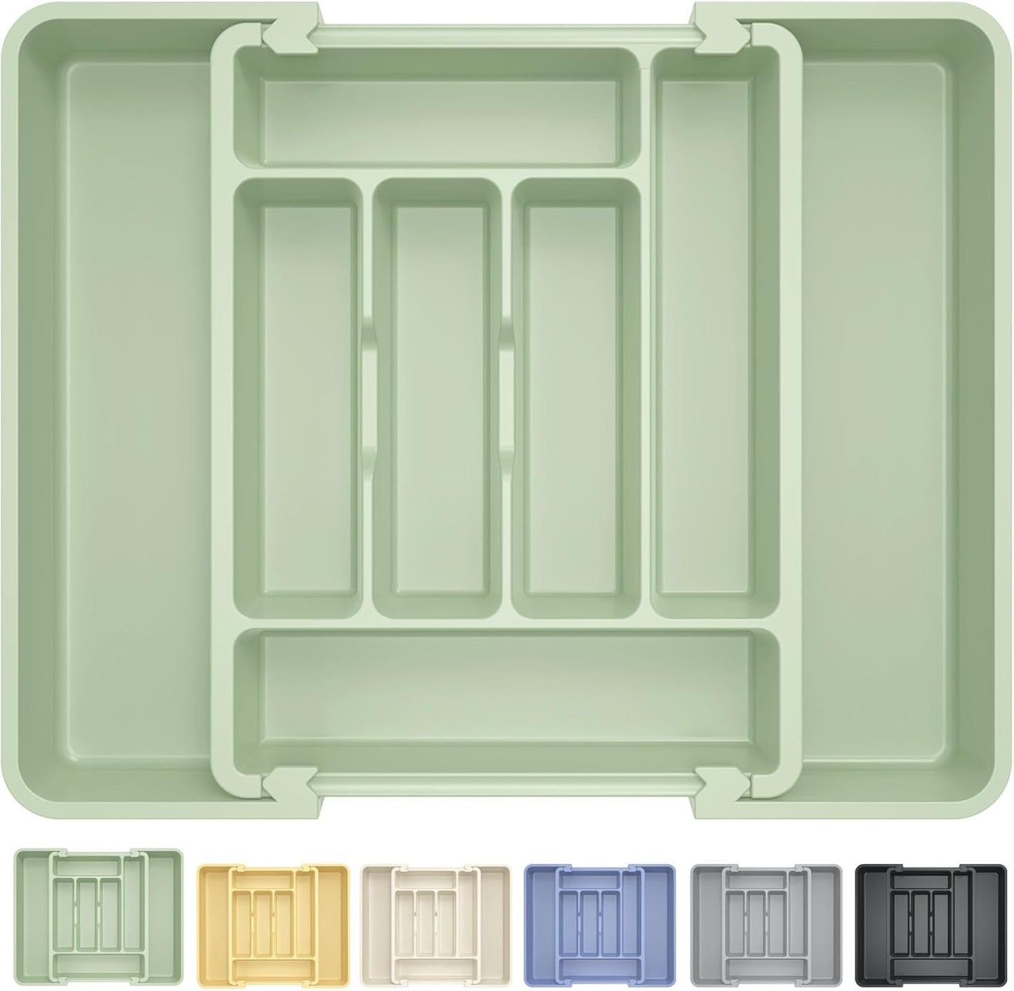 Caperci Large Silverware Organizer for Kitchen Drawer & Utensils - Expandable Drawer Organizer for Cutlery, Flatware & Gadget, BPA-Free Thick Plastic, Wider Compartments & Non-skid Feet (Tofu)