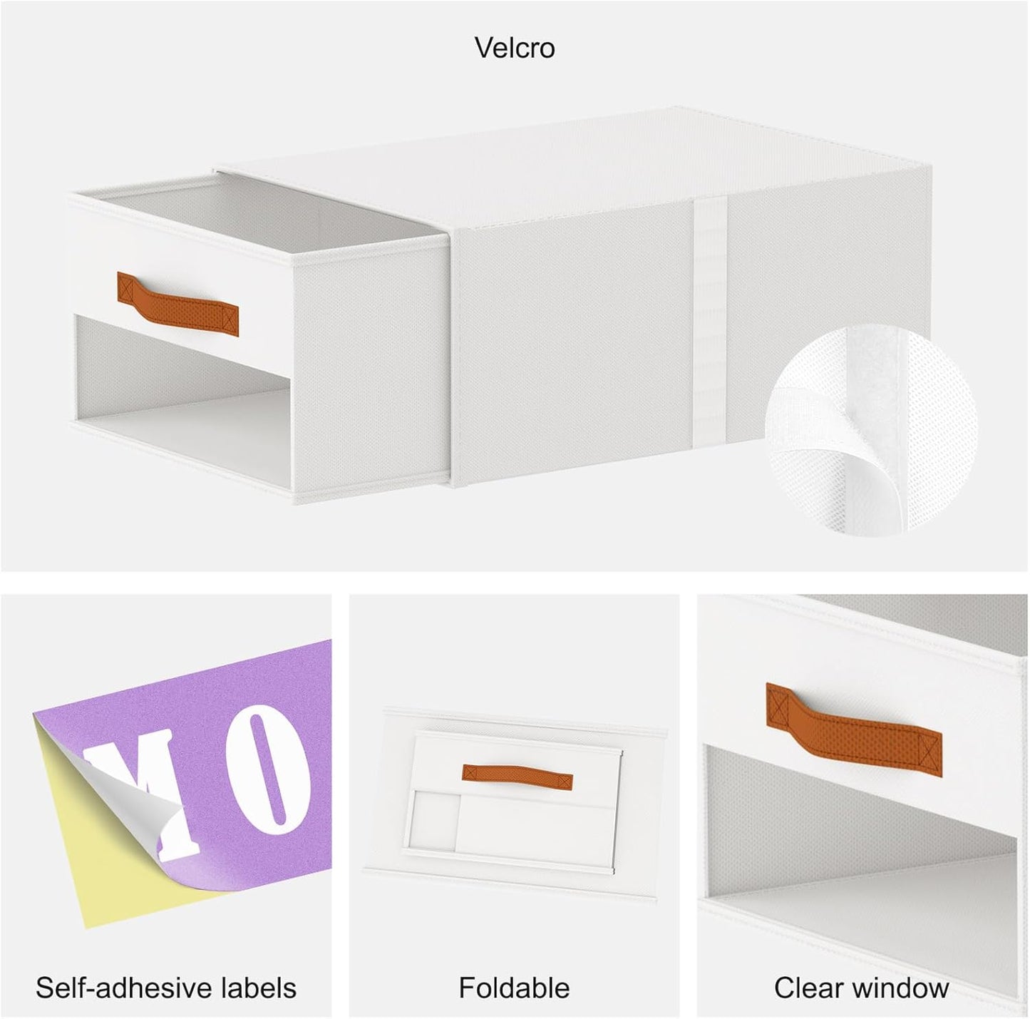 Stackable Storage Drawers - Pull Out Storage Bins with Drawers for Closet Clothes Organizers with Weekly Labels & Clear Window, Closet Shelf Storage for Bedroom, Living Room, 5 Pack, White