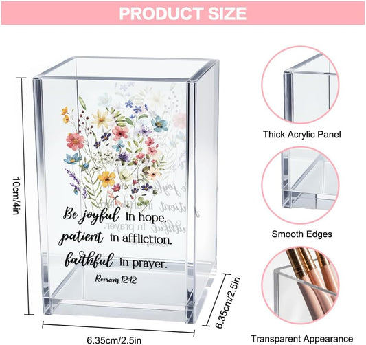 Just Breathe Acrylic Cosmetic Pencil Pen Holder Cup, Hope Inspirational Makeup Brush Organizer Holder, Women Faith Gifts, Encouragement Gifts for Women Mom Daughter Sister Friend Yoga Teacher