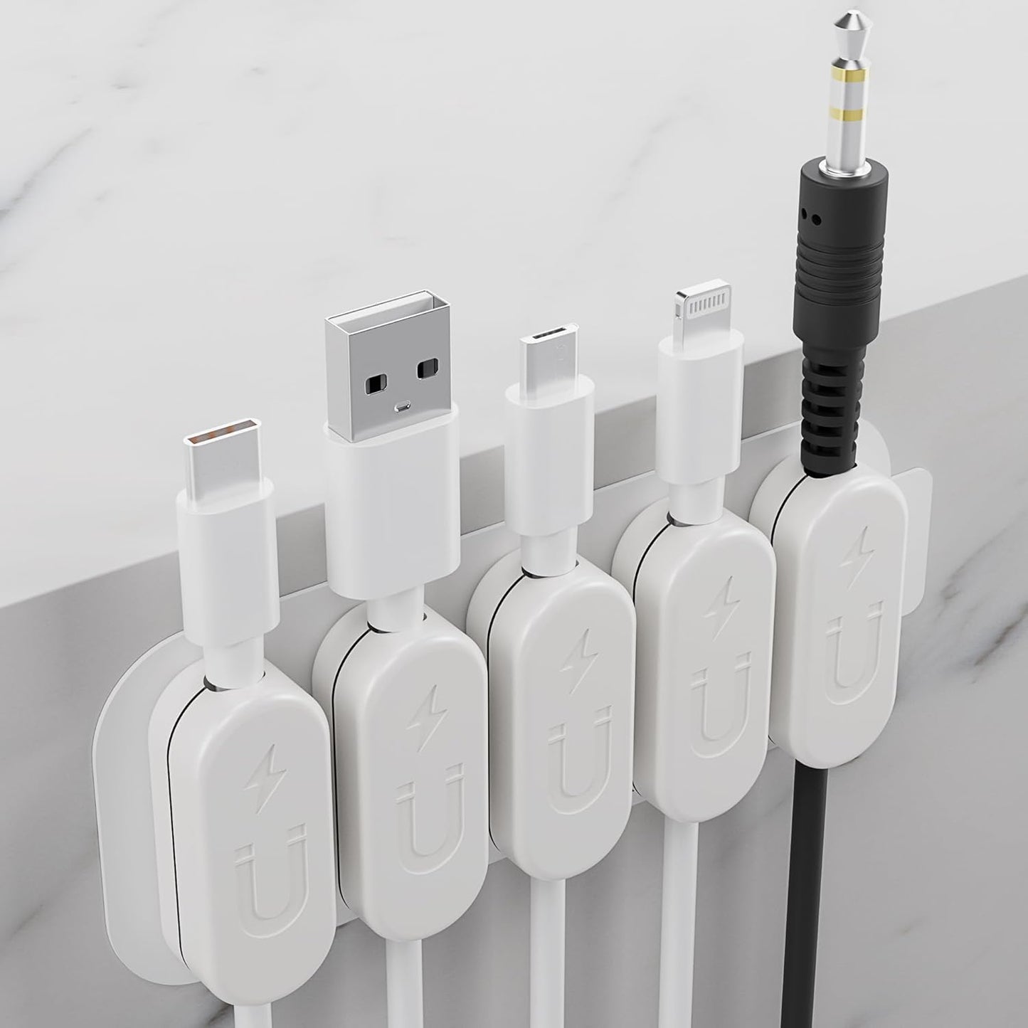 CHARGEWORX Pack of 5 Magnetic Cable Clips, Adhesive Cord Organizer for Desk, Nightstand, Wall or Car, Wire Holder for USB-C, Lightning and Micro-USB Cables