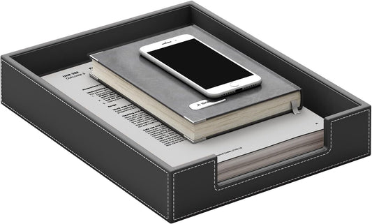 Leather Letter Tray, THIPOTEN Elegant Desk Organizer for Office Supplies, Mail, Paper, File, Magazine, Perfect Office Organization for Desktop(Grey)