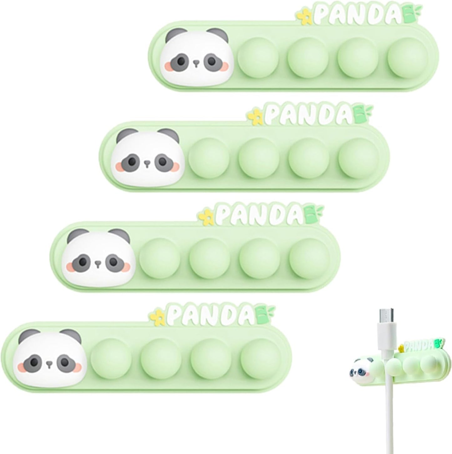 Panda Cable Organizer, Adorable Animal-Shaped Cable Clips, Desk Cable Management Cord Holder for Home and Office, Cute Wire Clips for Headphones, Chargers, USB Cables (4-Pack)