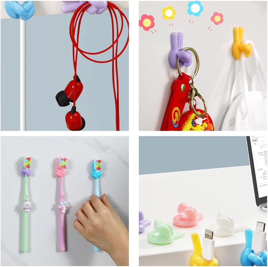 42Pcs Creative Silicone Thumb Up Wall Hook, Self Adhesive Cable Clips, Funny Cord Holders for Cables, Wall Decoration Hook Home/Office Data Cable Clip Wire Desk Organizer
