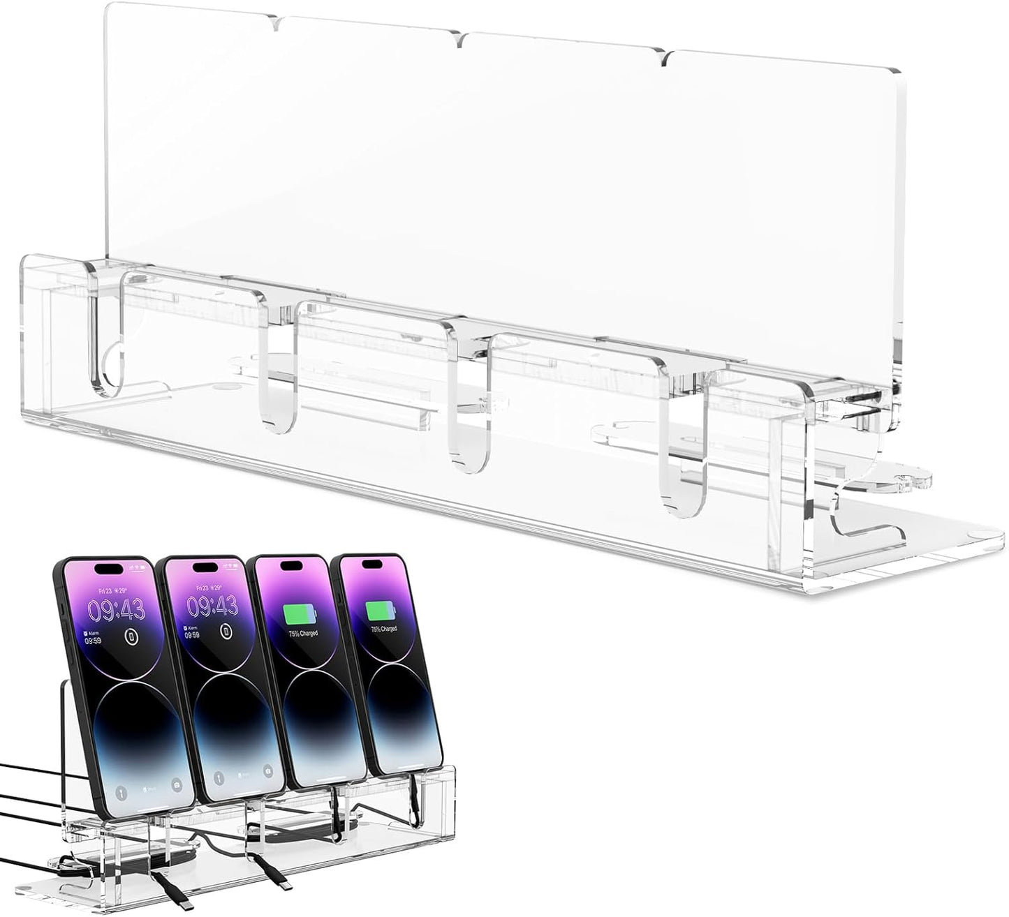 Cell Phone Stand, Multiple Phone Holder Organizer Stand for 4 Phones, Acrylic Desktop Mobile Phone Docking Station Charging Holder (Clear)