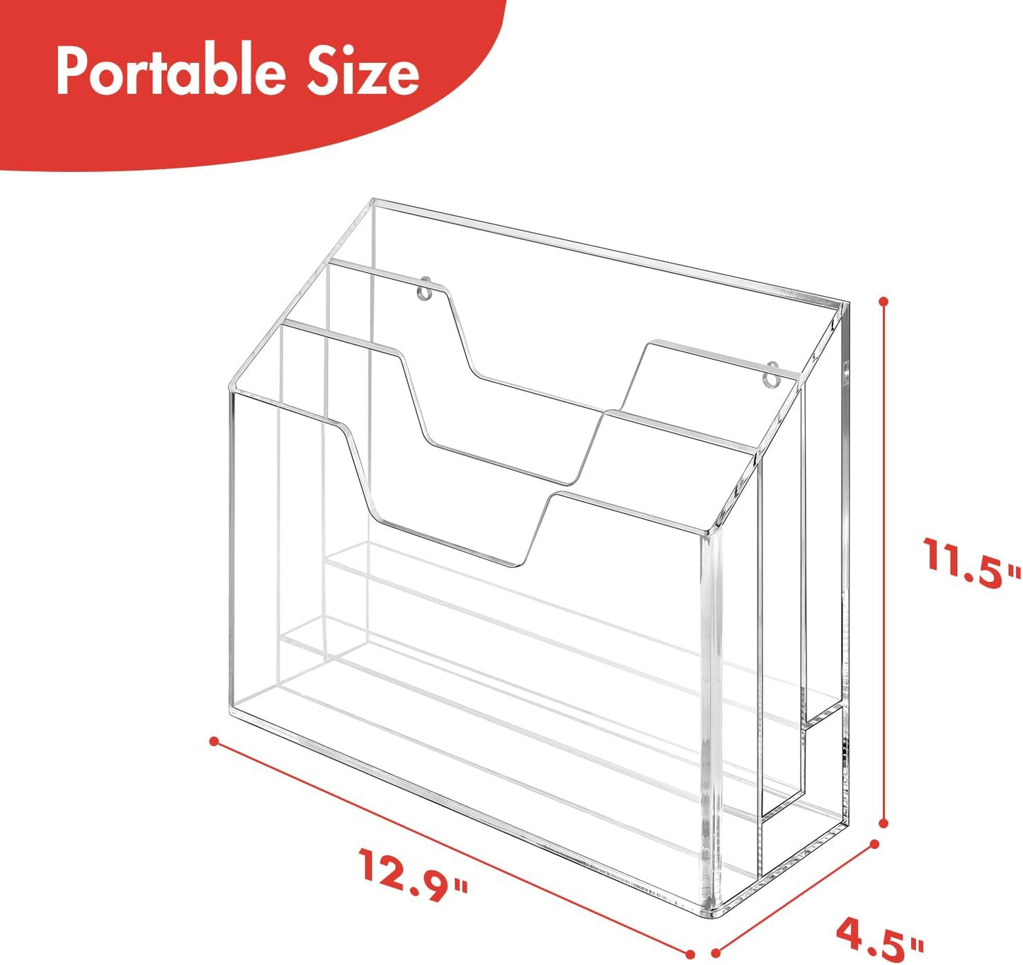 BEYGORM Acrylic File Folder Holder, 3 Tiers Clear Wall Hanging Magazine Rack, Desktop Large Vertical Tiered File Holder for Office and Home, Upright File Storage for Desk