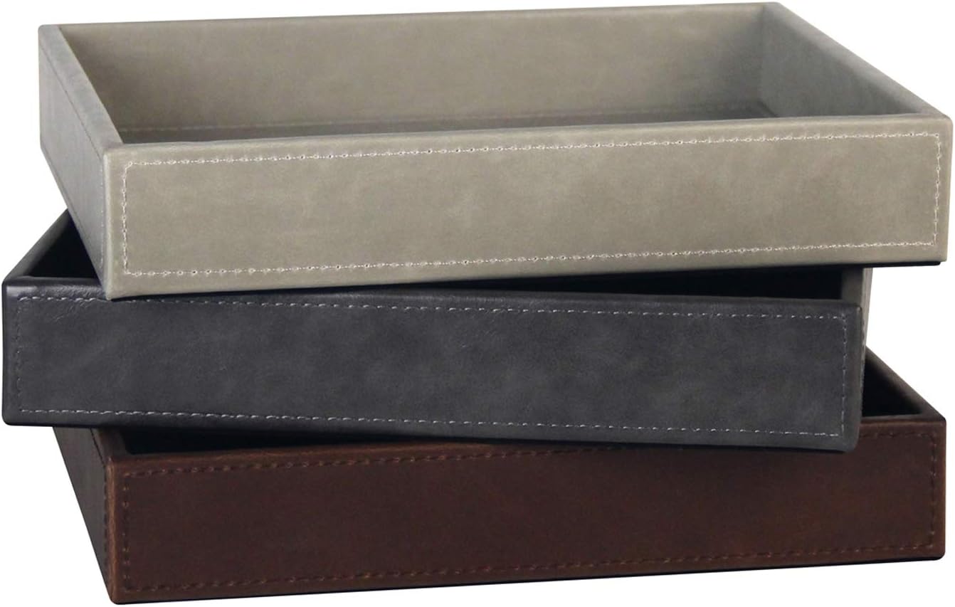 Vixdonos Valet Tray Nightstand Organizer Leather Catchall Tray for Perfume,Jewelry,Key and Remote on Counter or Dresser(Black)