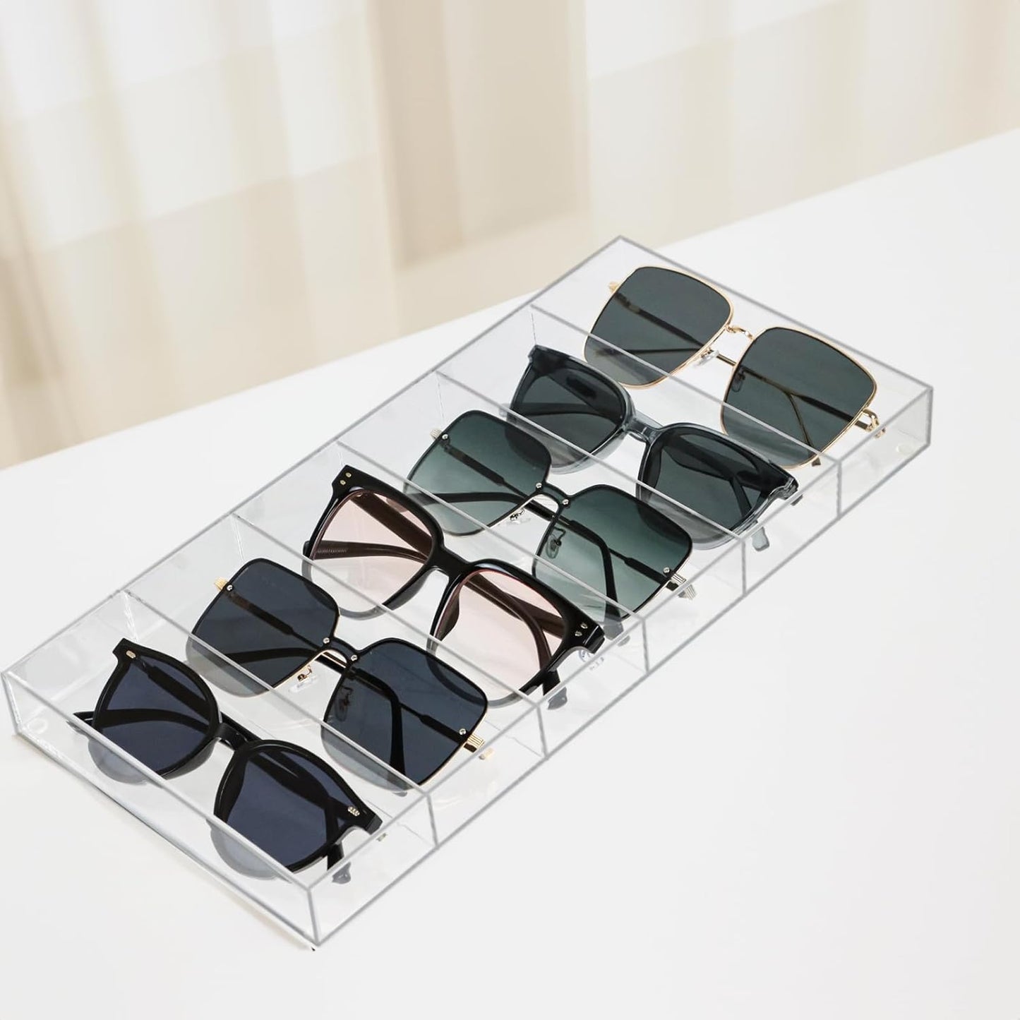 ZEXALOR Clear Drawer Organizer, 6 Sections Eyeglass Sunglasses Organizer Holder, Drawer Dividers Office Desk Tray Bathroom Makeup Jewelry Trays (14×7×1.2")