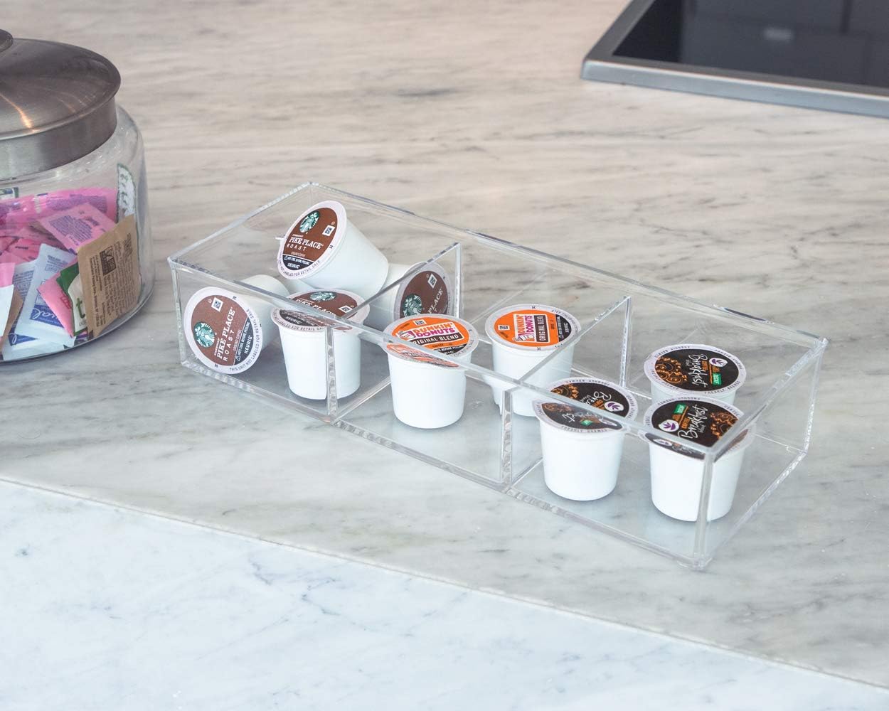 Isaac Jacobs Large 3-Compartment Acrylic Stackable Organizer (12.9" L x 5" W x 2.7" H), Multi-Sectional Tray & Storage Solution for Makeup, Craft Supplies, Bathroom, Kitchen, Office (Clear)