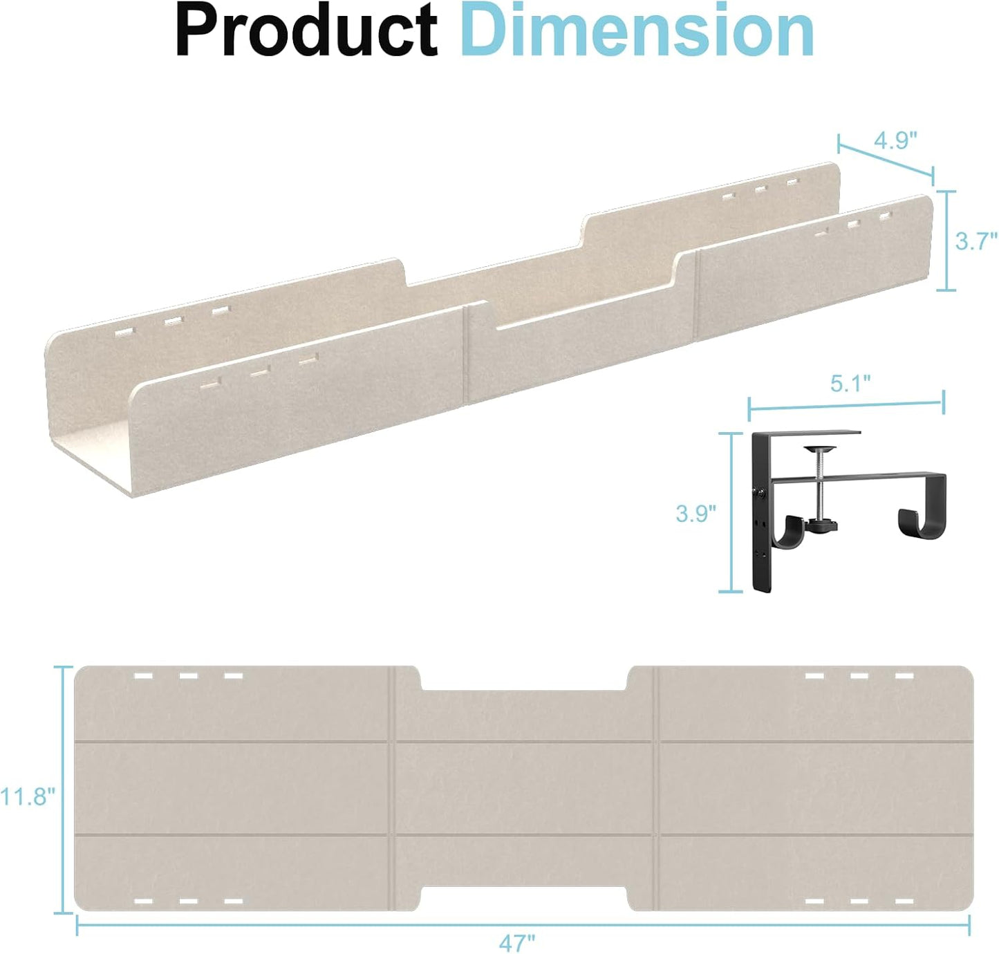 Under Desk Cable Management Tray,No-Drill Upgraded Thickened Felt Cord Organizer with Clamp or Screw Mount,Cable Holder for Standing Desk,Home Or Office(Beige, 31.5")