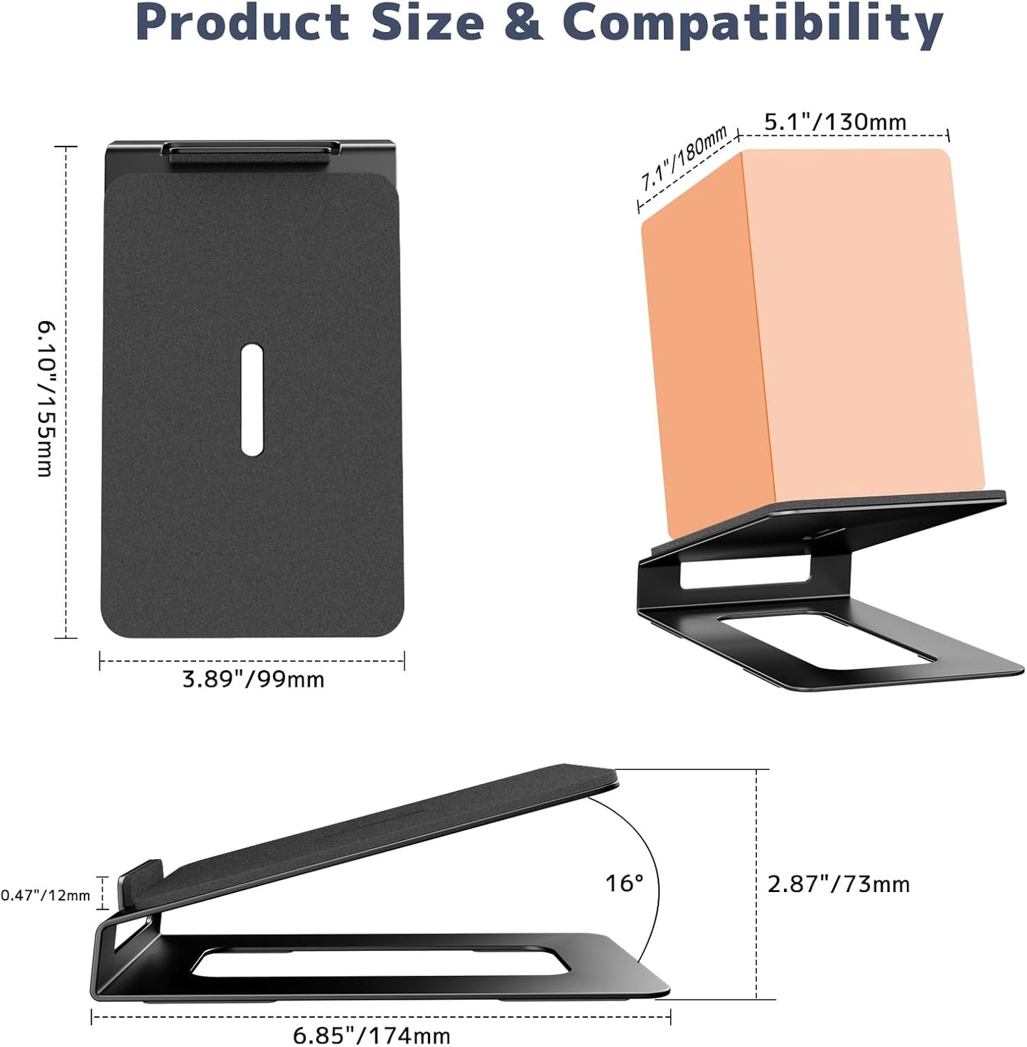 Desk Speaker Stands for Most Bookshelf Speakers,22 lbs Capacity, 16° Tilt Angle Speaker Risers with Anti-Vibration Pads,Compact for 3"-4" Studio Monitors,Space-Saving Stands for PC Speakers,Black