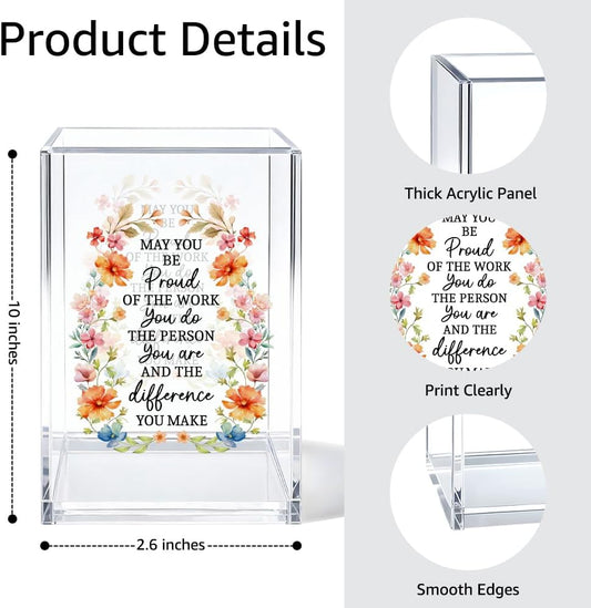 I Just Work Here Acrylic Cosmetic Organizer Pen Holder, Funny Acrylic Desk Holder Cup for Pen Pencil, Humorous Sarcastic Gifts for Coworker Leader Mentor, Office Work Gifts for Family Friend
