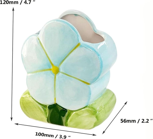 1 PC Flower Makeup Storage Box Ceramic Blossom Five Petals Pen Holder Pen Holder Desktop Storage Box (Blue)