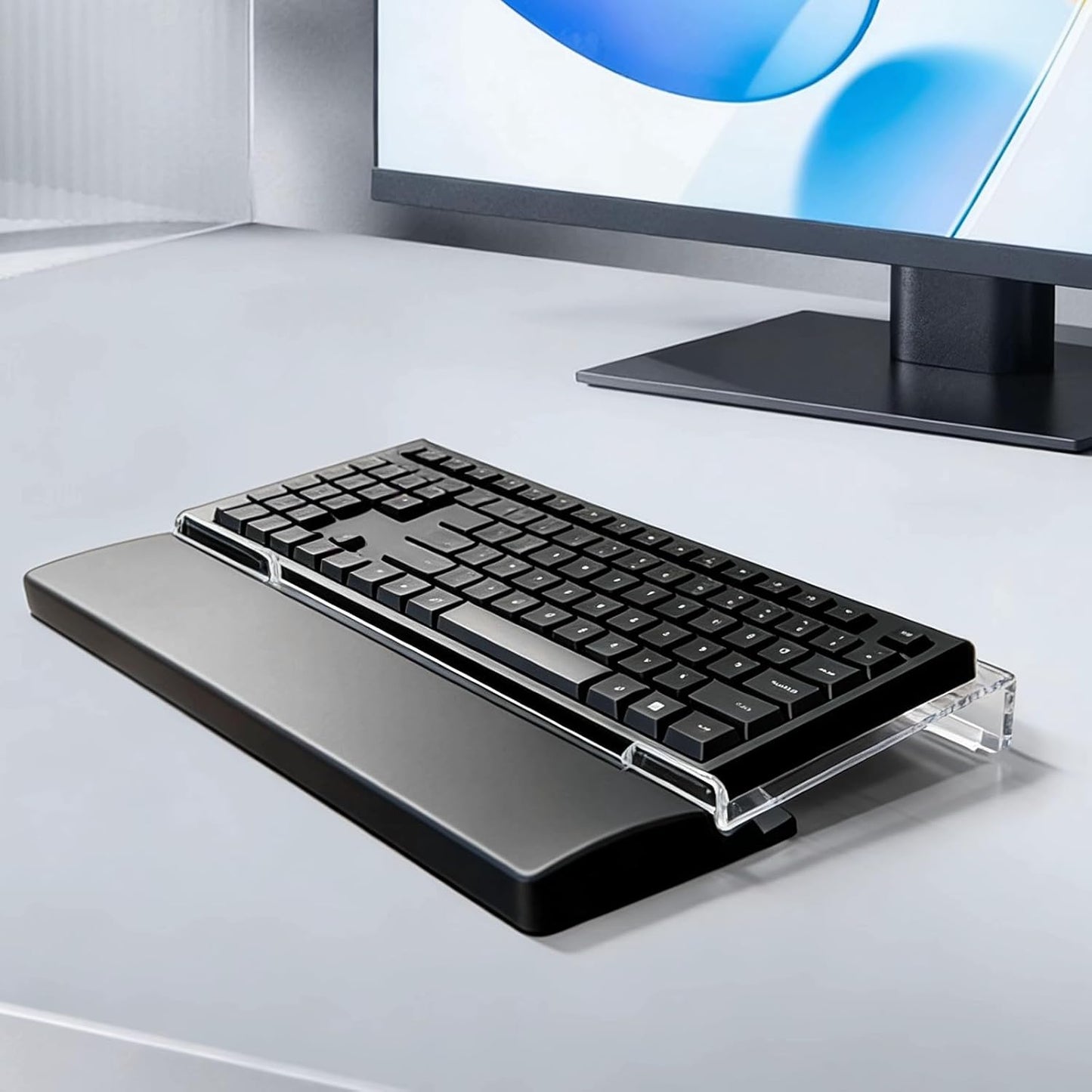 Acrylic Keyboard Stand w/Silicone Wrist Rest 4-Level Height Adjustment, Ergonomic 16.9 x 5.7 inches Computer Keyboard Riser for Easy Typing Office, Gaming, and Home Desks Black