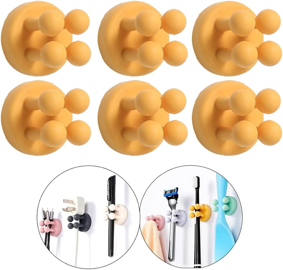 Silicone Toothbrush Holders - 4 Pcs Razor Hooks Adhesive Wall Mounted for Hanging Towel Key Plug Cable, Utility Decor Stick to Dorm Room Essentials Function for Kitchen Bathroom Home Office