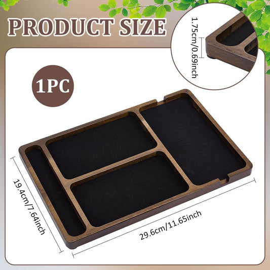 BENECREAT Wood Valet Tray, Black Wooden Catch All Tray, Tabletop Organizer for Key, Phone, Wallet, Watch, Earbud, Nightstand Storage Container, Watch Holder, 7.64x11.65 inches