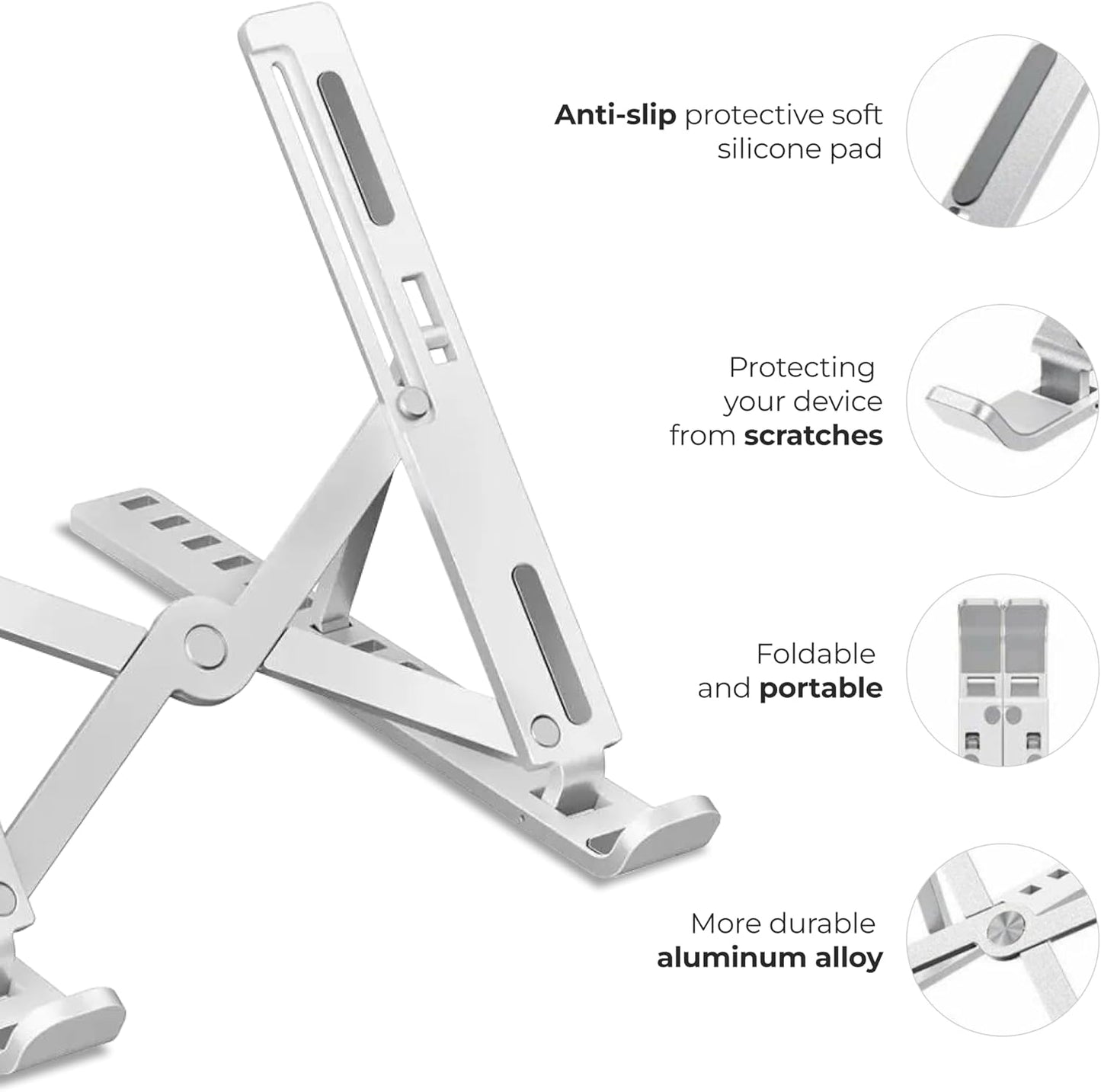 6-Level Adjustable Laptop Stand, Aluminum Desk Riser – Compatible with 9" to 15.6" Laptops, Ergonomic and Space-Saving Design