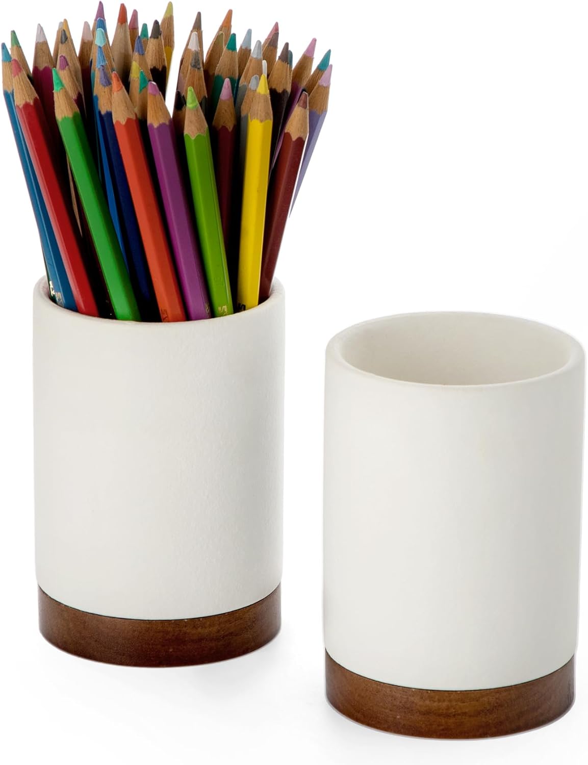 Pen Holder for Desk, Ceramic Pencil Organizer & Makeup Brush Holder, Office Decor and Desk Accessories,Perfect Office Organization,Teacher Supplies (White, Set / 1)