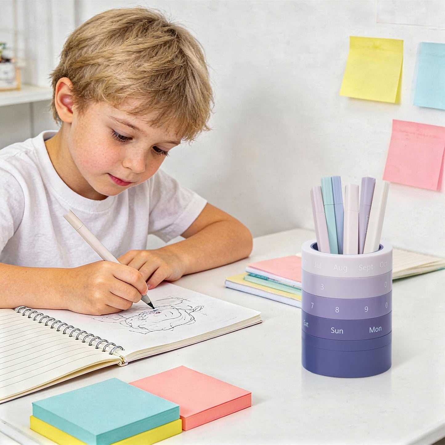 Comix Calender Pen Holder for Desk, Cute Pencil Holder Pen Organizer, Brown Platsic Pen Pencil Cup for Home School Office Supplies