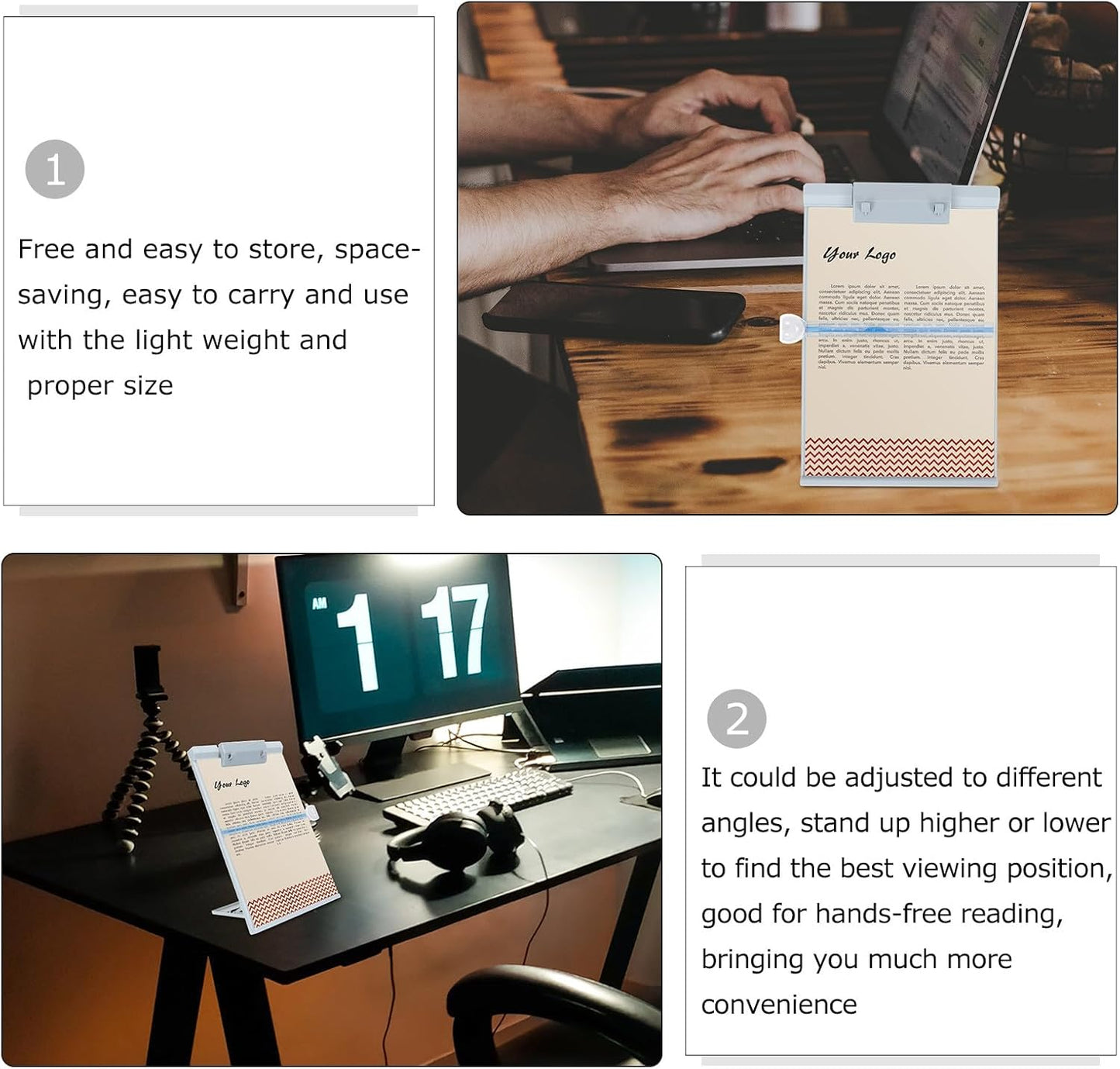 MAGICLULU Adjustable Document Stand Plastic Paper Holder Vertical Desktop Copy Stand Reading Rack for Office and Home Use Light Gray