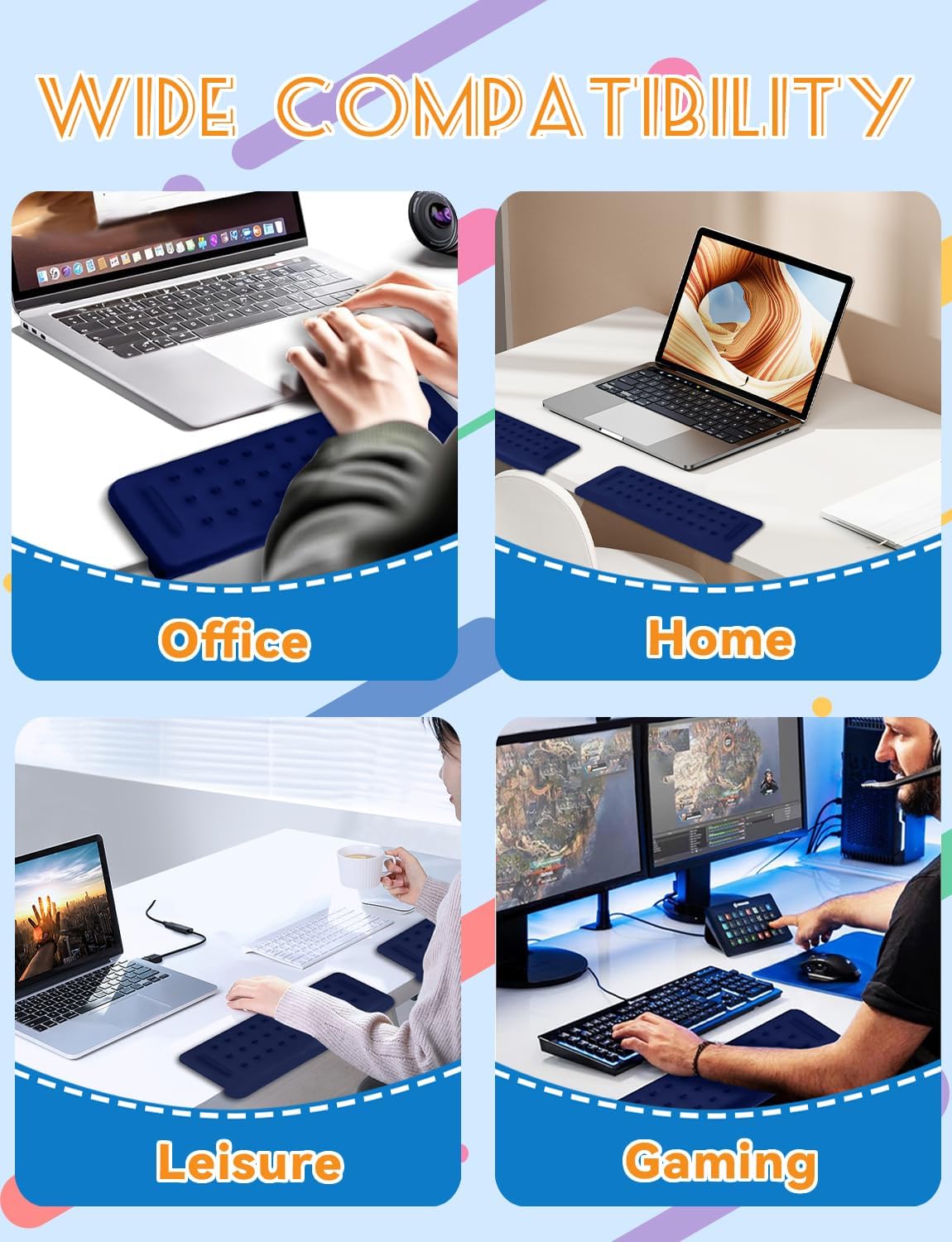 2 Pack L-Shaped Ergonomic Keyboard Mouse Pad for Wrist Rest, Desk Elbow Wrist Pad Mat Non Slip, Wrist Support for Computer Keyboard Typing and Pain Relief, Desk Pad for Office, Work, Gaming