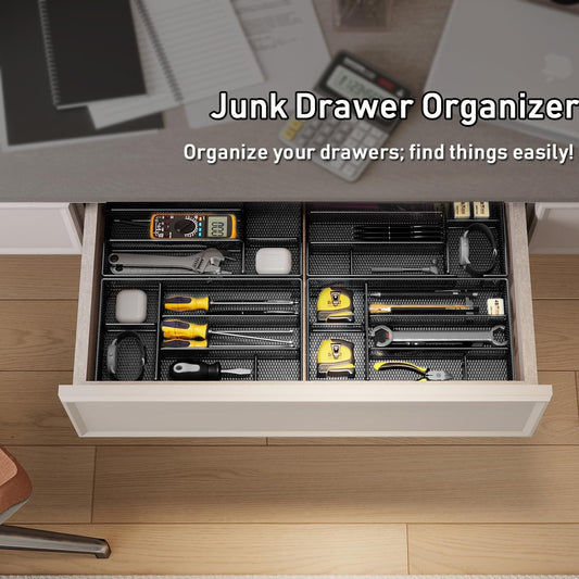 Desk Drawer Organizer Tray, Office Drawer Organizer, Workspace Organizers, Suitable for Tools, Pencils, Office Supplies Storage (Black)