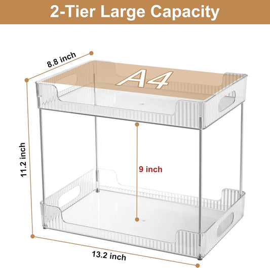 Goderewild 3 Tier Bathroom Counter Organizer, Multi-Purpose Cosmetics Skincare Shelf, Fits A4 Size Makeup Organizer for Office and Vanity Tray, Countertop Storage Solution for Kitchen,Bath.(Clear)