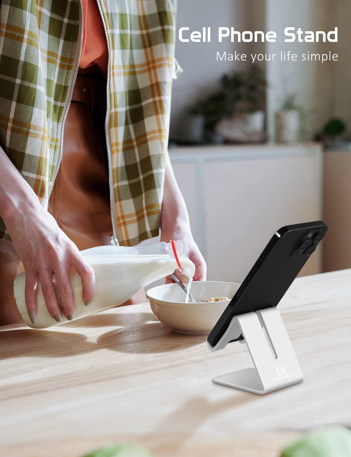 Desktop Cell Phone Stand Holder, Aluminum Solid Portable Universal Desk Stand for iPhone 16 15 14 13 12 11 X 8 7 6 Plus 5 Ipad 2 3 4 Mini Samsung Huawei All Mobile Smart Phone, Silver