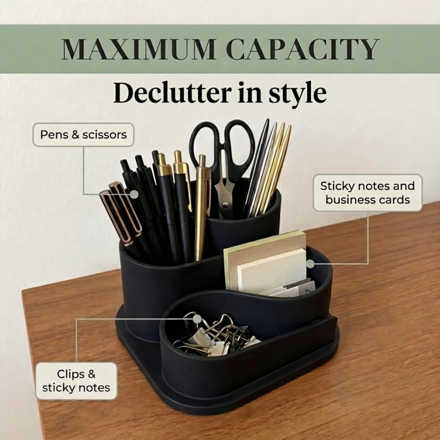 OAKOA Aesthetic Desk Organizer - Aesthetic Office Desk Accessories - Boho Pen Holder - Neutral Beige Desk Accessories - Home Office Essentials for Women - Cute Pencil Holder