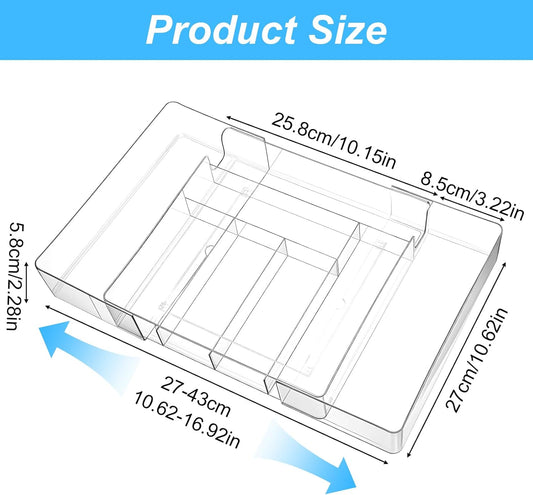 Expandable Acrylic Drawer Organizer, Clear Desk Drawer Organizers Tray with 8 Adjustable Compartments Multifunctional Desk Accessories for Vanity, Office, Kitchen, Bathroom