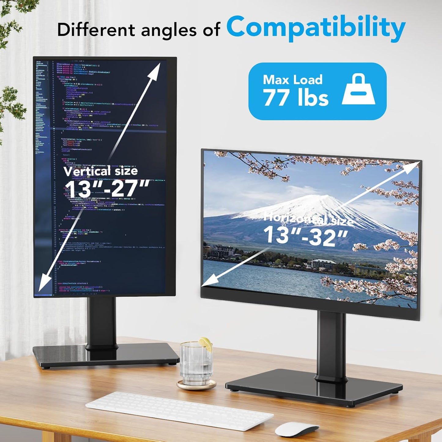 AX WABER Single Monitor Desk Stand Free-Standing Desk Mount Arm Riser for 13 inch to 32 inch Screen Freestanding VESA Mount Base, Adjustable Height, Tilt, Swivel, Rotation, Black AX05TB01