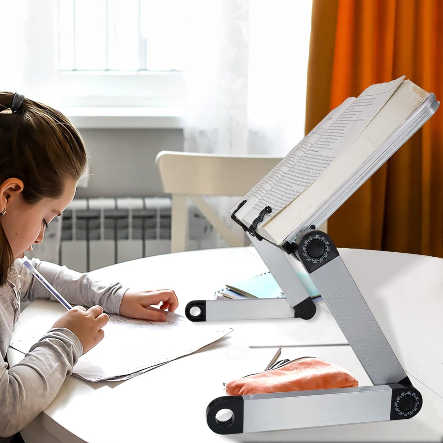 Book Stand Laptop Stand Adjustable Book Holder Tray with Page Paper Clips Ergonomic Multi Heights Angles Adjustable Cooking Bookstands for Textbook Recipe Magazine Laptop Tablet Portable