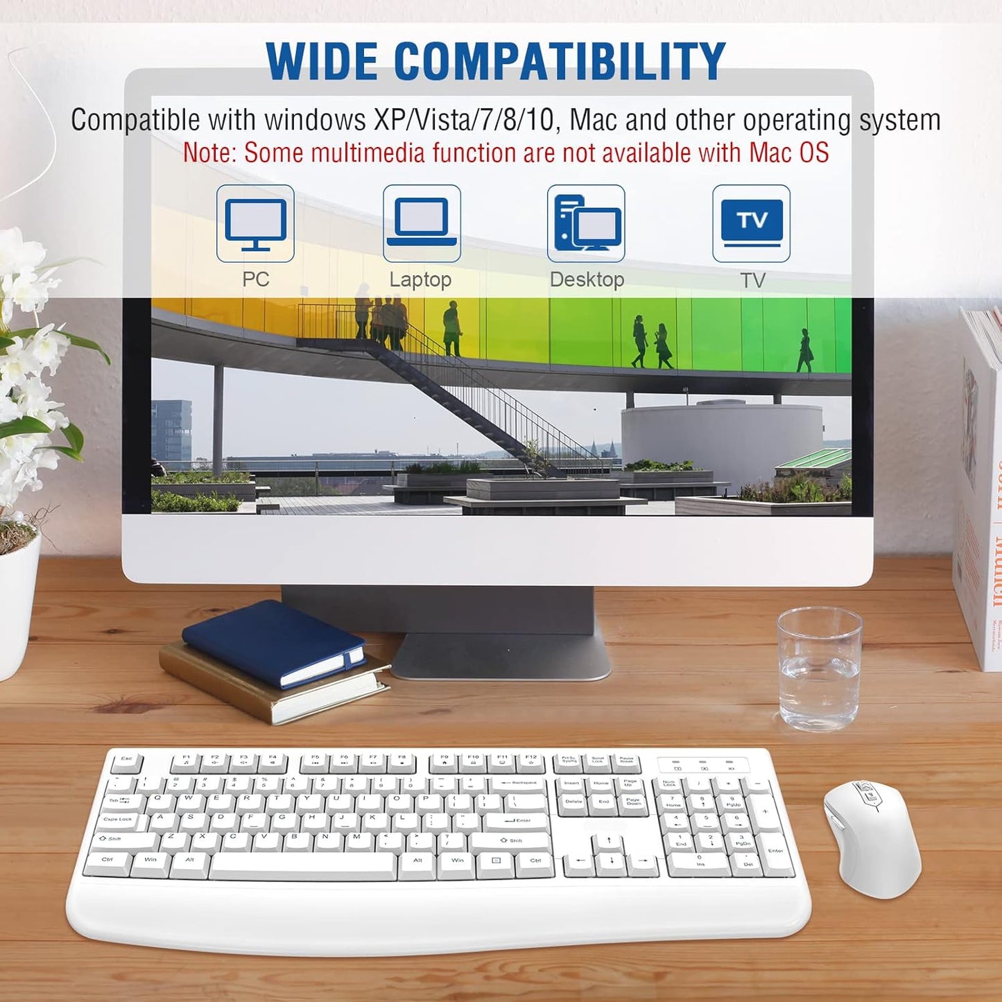 Wireless Keyboard and Mouse Combo, EDJO 2.4G Full-Sized Ergonomic Computer Keyboard with Wrist Rest and 3 Level DPI Adjustable Wireless Mouse for Windows, Mac OS Desktop/Laptop/PC