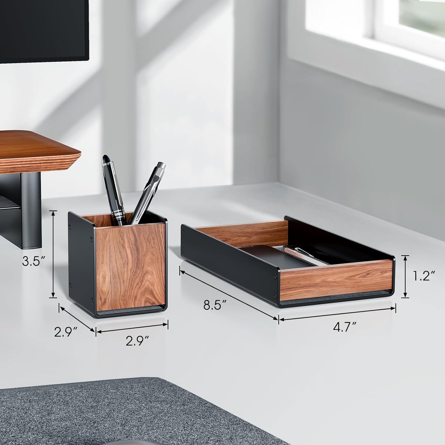 UPERGO Desk Tray Organizer Drawer for Home Office, Walnut Desk Organizer Tray for Keys, Pen, Watch