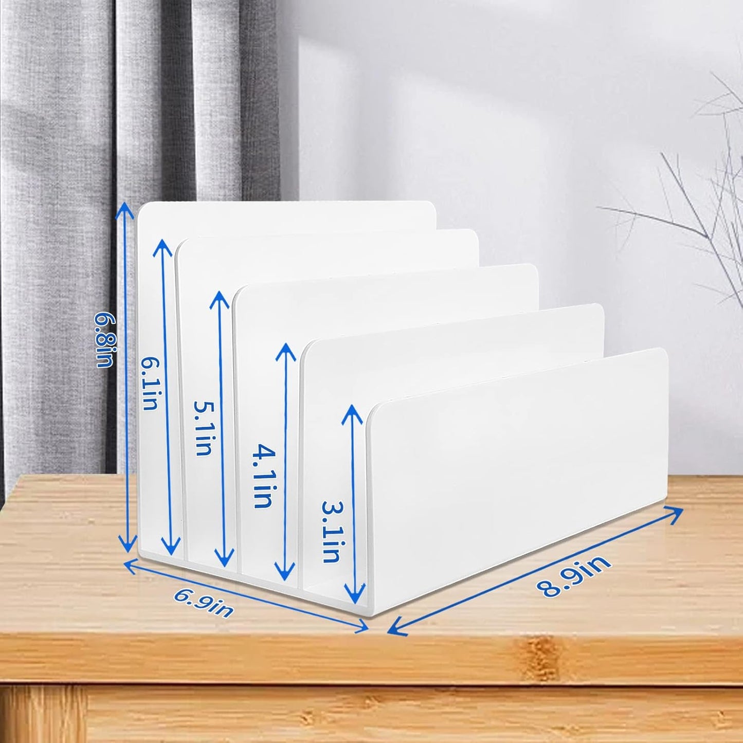 4 Section White Acrylic Desk Organizer and Accessories, Sturdy & Thick Acrylic File Folder Holder Sorter, Office Supplies for Mail, Letters, Paper, Electronics