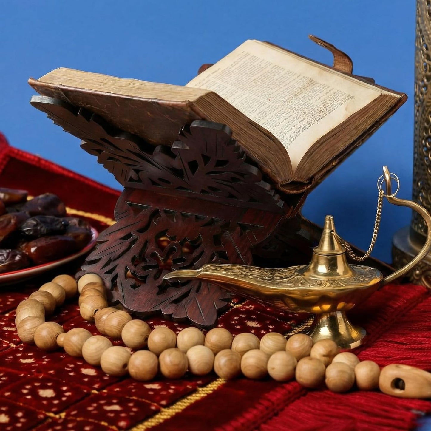 Quran Stand Prayer Book Holder Stand 13.8 x 8.3 x 7.1 Inch Wooden Ornate Carved Indian Books Holders Decorative Bible Missal Stands for Ramadan Rihal Rehal Quran Bible Gita Display