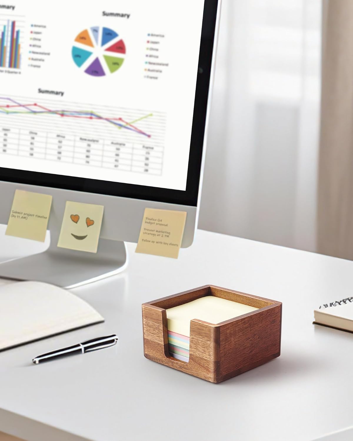 Acacia Wood Desk Organizer Set with Sticky Note Holder, Pencil Pen Cup & Paper Clip Storage, Office Desk Accessories for Marker Craft (Set of 3)