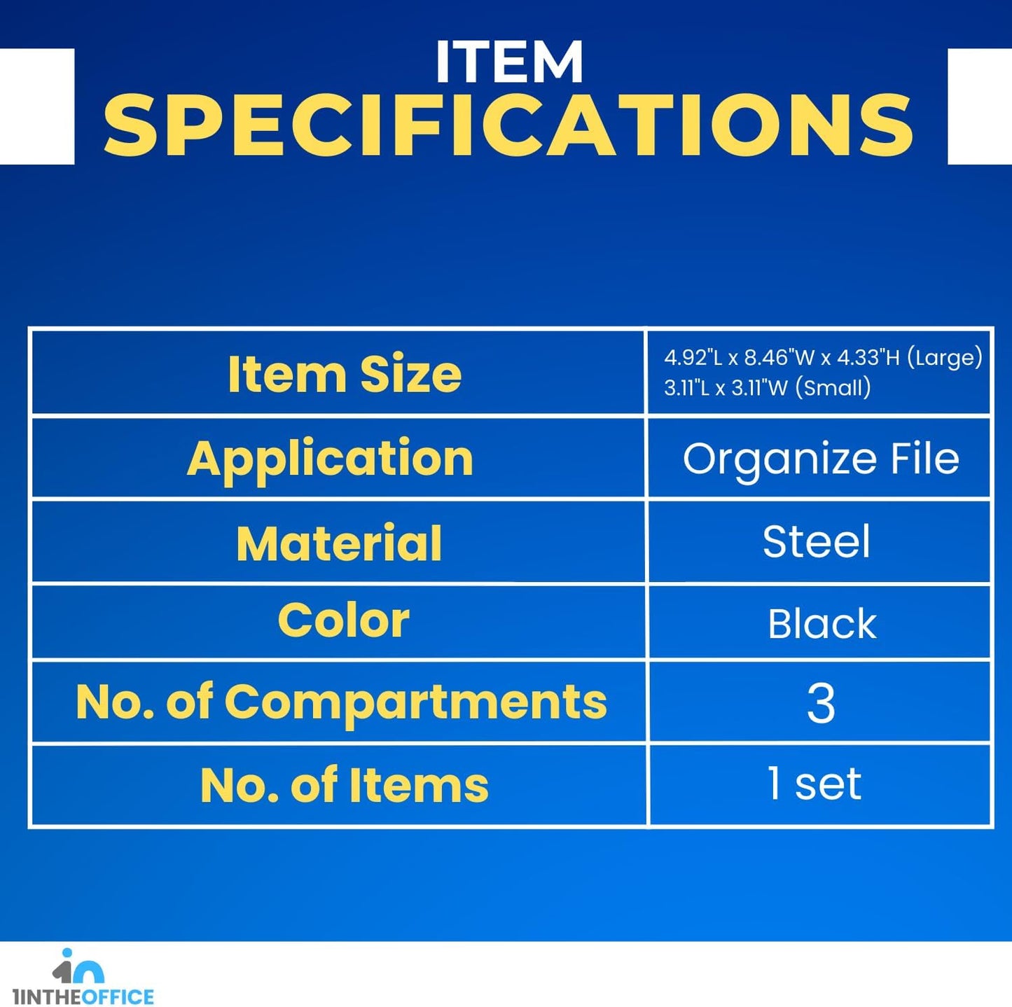 1InTheOffice Mesh Collection Desk Drawer Organizer Tray 3 Compartment - Stackable, Matte Black