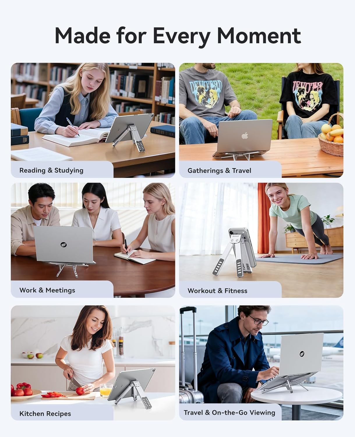 ORICO Portable Laptop Stand for Travel & Desk, Ultra-Compact Foldable Aluminum 3-in-1 Riser for Laptop, Tablet & Phone, 5 Adjustable Heights, Compatible with MacBook/HP/Dell/iPad/iPhone – PN1 (Gray)