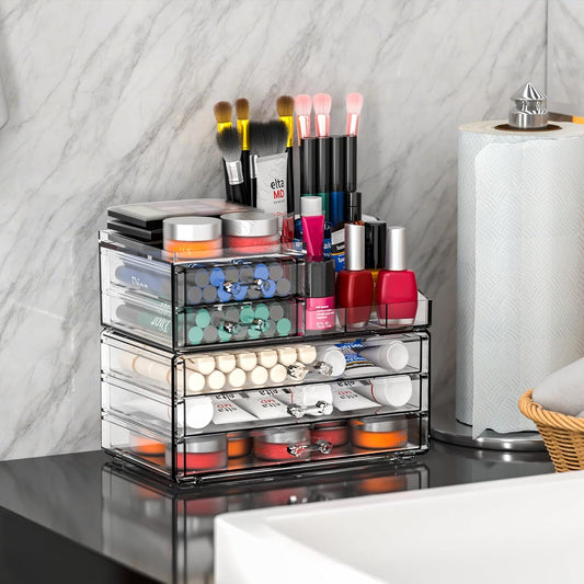 Acrylic Clear Make up Organizers And Storage for Vanity,Bathroom Skincare Organizer With 8 Drawer for Dresser,Plastic Desk Accessories Organization,Cosmetic Organizer Countertop for Beauty,Skin Care