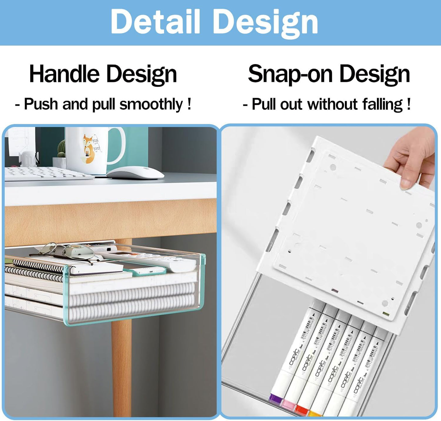 SVNNELP Large Under Desk Table Drawer Storage Organizer A4,Desk Accessories & Workspace Organizers,Hidden Self-Adhesive Under Table Pencil Tray Drawer for Office(Clear White)