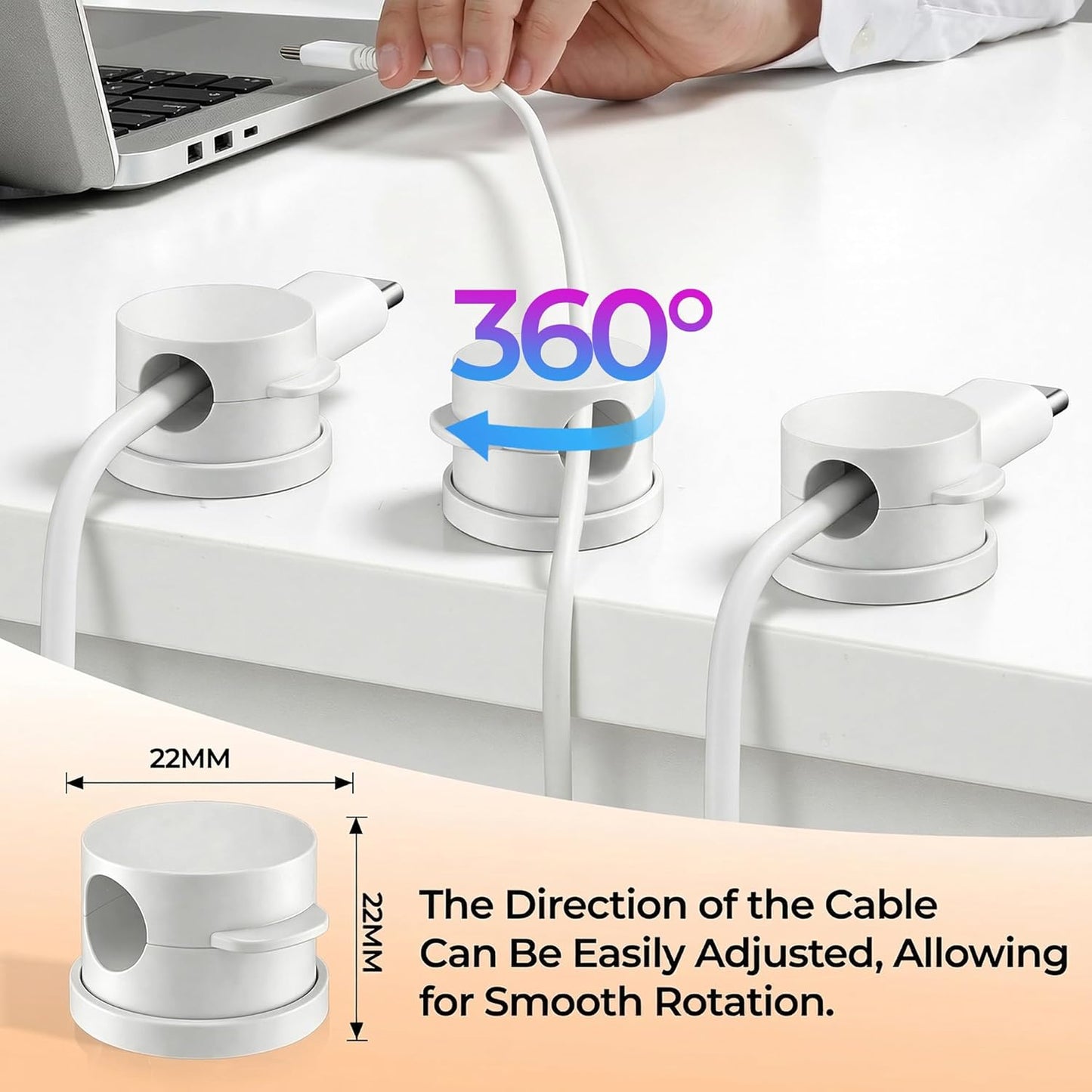 360° Rotatable Cord Organizer Set, 10 Pack Cable Holders & Silicone Cable Straps, Adhesive Wire Fixer for Desk Phone Charger, Nightstand Cable Management for Home Travel Office Accessories Black