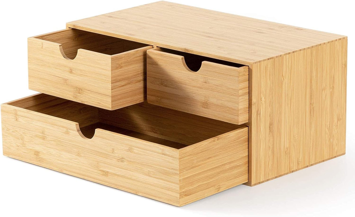 Wisuce Bamboo Desk Drawer Organizer, Desktop Organizer with Drawers Tabletop Storage Organization Box for Office Home Toiletries Supplies Vanity, No Assembly Required(3 Drawers-left right)