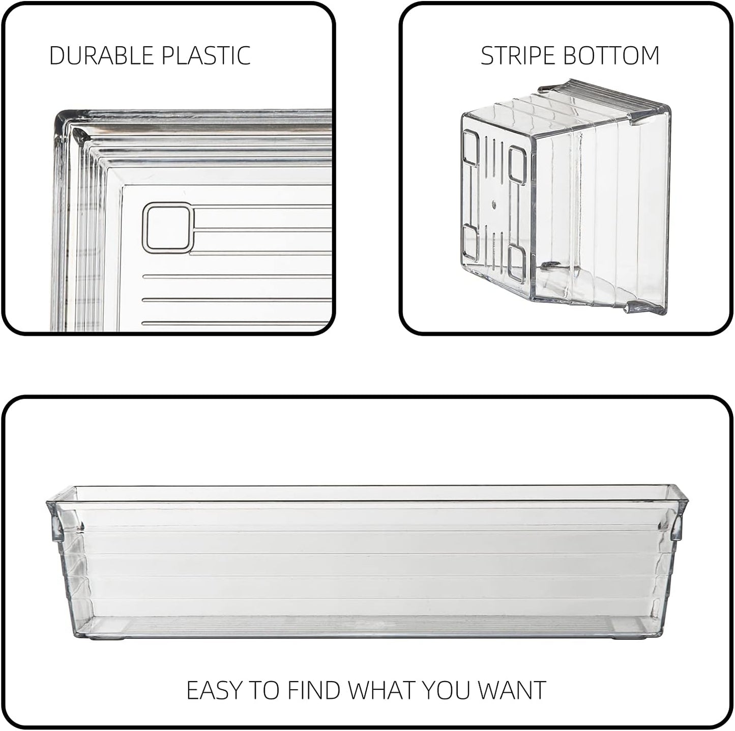 Backerysupply Clear Plastic Drawer Organizer Tray for Vanity Cabinet (6"×3"×2" Set of 8) Storage Tray for Makeup, Kitchen Jewelries and Gadgets